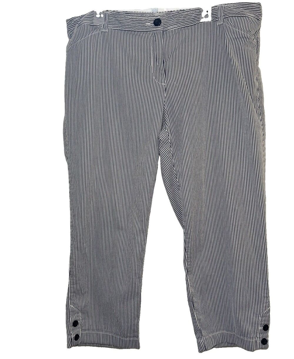 LOFT Women’s Size 16 Navy White Striped Seersucker Cropped Pants Cotton